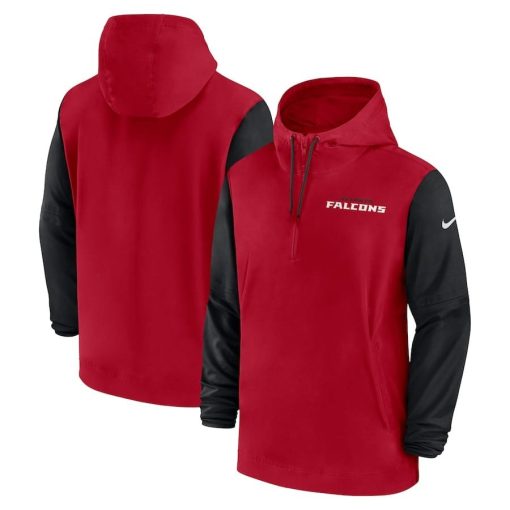 Atlanta Falcons Nike 2024/25 Sideline Pre-Game Player 1/2-Zip Hoodie Jacket – Red/Black