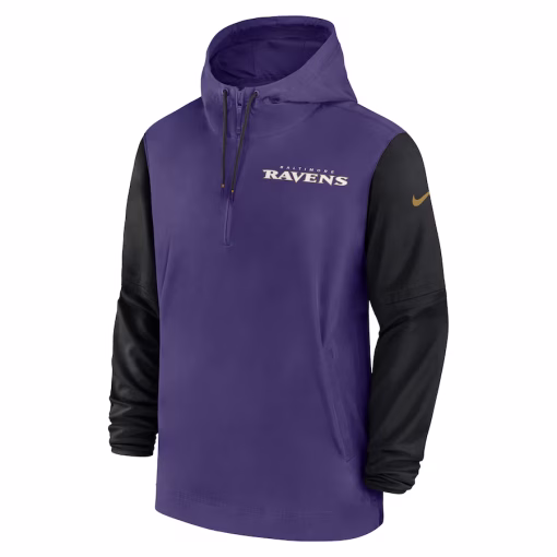Baltimore Ravens Nike 2024/25 Sideline Pre-Game Player 1/2-Zip Hoodie Jacket – Purple/Black - Image 2