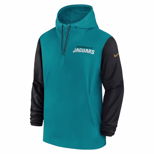 Jacksonville Jaguars Nike 2024/25 Sideline Pre-Game Player 1/2-Zip Hoodie Jacket – Teal/Black - Image 2