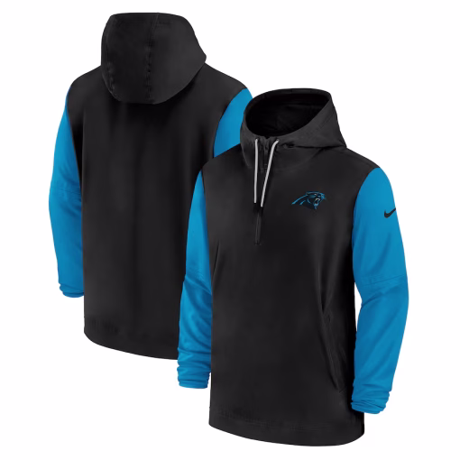 Carolina Panthers Nike 2024/25 Sideline Pre-Game Player 1/2-Zip Hoodie Jacket – Black/Gray