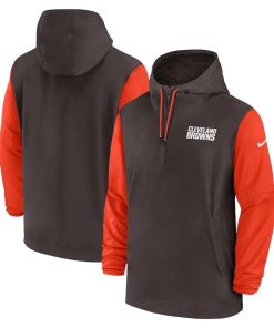 Cleveland Browns Nike 2024/25 Sideline Pre-Game Player 1/2-Zip Hoodie Jacket – Brown/Orange