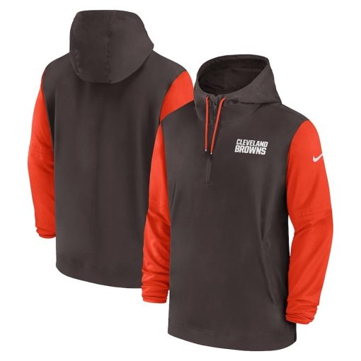 Cleveland Browns Nike 2024/25 Sideline Pre-Game Player 1/2-Zip Hoodie Jacket – Brown/Orange