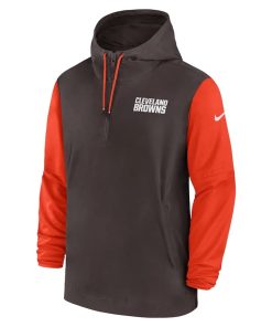 Alternative view of Cleveland Browns Nike 2024/25 Sideline Pre-Game Player 1/2-Zip Hoodie Jacket – Brown/Orange