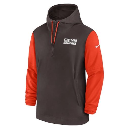 Cleveland Browns Nike 2024/25 Sideline Pre-Game Player 1/2-Zip Hoodie Jacket – Brown/Orange - Image 2