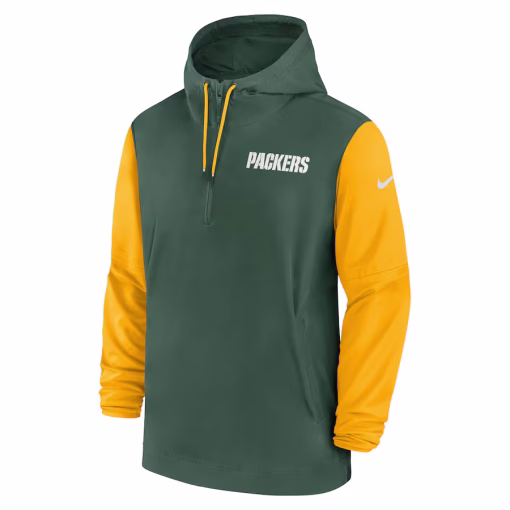 Men’s Green Bay Packers Nike Green/Gold 2024/25 Sideline Pre-Game Player 1/2-Zip Hoodie Jacket - Image 2