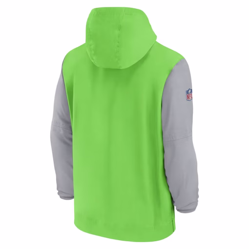 Seattle Seahawks Nike 2024/25 Sideline Pre-Game Player 1/2-Zip Hoodie Jacket – Neon Green/Gray - Image 3