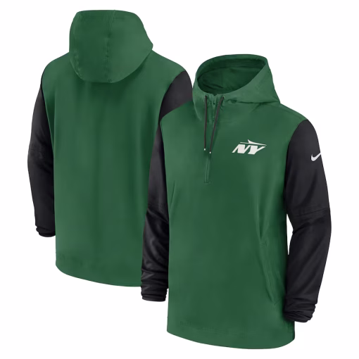 New York Jets Nike 2024/25 Sideline Pre-Game Player 1/2-Zip Hoodie Jacket – Green/Black
