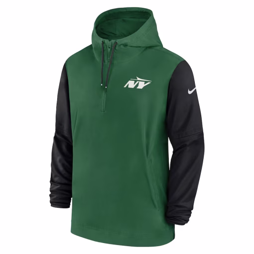 New York Jets Nike 2024/25 Sideline Pre-Game Player 1/2-Zip Hoodie Jacket – Green/Black - Image 3
