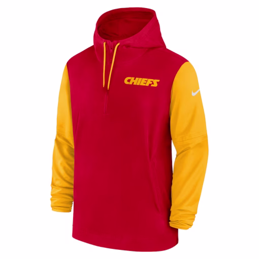 Men’s Kansas City Chiefs Nike Red/Gold 2024/25 Sideline Pre-Game Player 1/2-Zip Hoodie Jacket - Image 2
