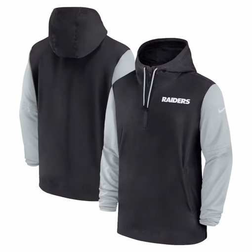 Las Vegas Raiders Nike 2024/25 Sideline Pre-Game Player 1/2-Zip Hoodie Jacket – Black/Silver