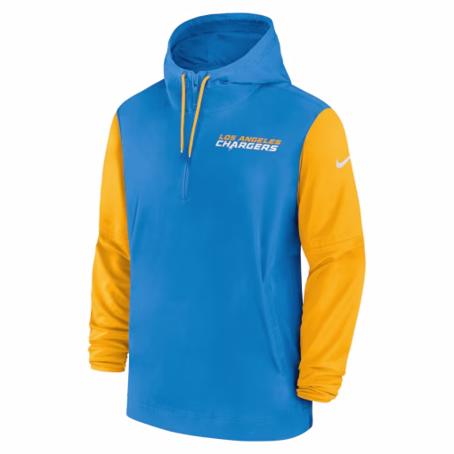 Los Angeles Chargers Nike 2024/25 Sideline Pre-Game Player 1/2-Zip Hoodie Jacket – Powder Blue/Gold - Image 2