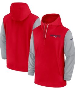 New England Patriots Nike 2024/25 Sideline Pre-Game Player 1/2-Zip Hoodie Jacket – Red/Gray