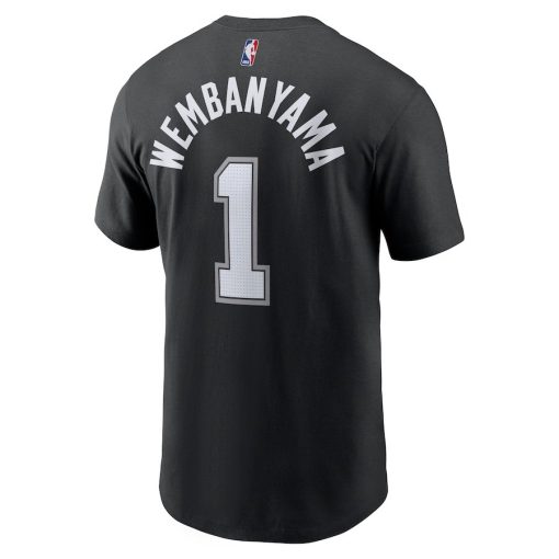 Victor Wembanyama San Antonio Spurs Nike Icon 2022/23 Name & Number T-Shirt – Black - Image 3