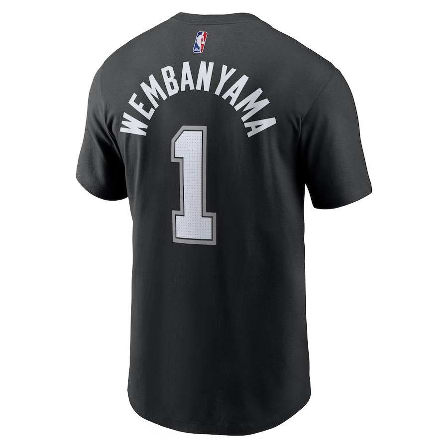 Victor Wembanyama San Antonio Spurs Nike Icon 2022/23 Name & Number T-Shirt – Black - Image 3