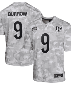 Joe Burrow Cincinnati Bengals Nike Youth 2024 Salute to Service Game Jersey – Arctic Camo