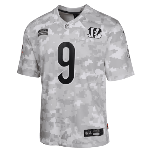 Joe Burrow Cincinnati Bengals Nike Youth 2024 Salute to Service Game Jersey – Arctic Camo - Image 2