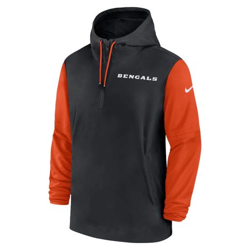 Cincinnati Bengals Nike 2024/25 Sideline Pre-Game Player 1/2-Zip Hoodie Jacket – Black/Orange - Image 2