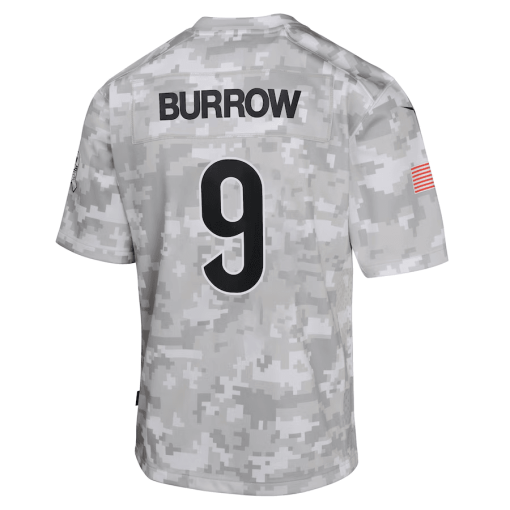 Joe Burrow Cincinnati Bengals Nike Youth 2024 Salute to Service Game Jersey – Arctic Camo - Image 3