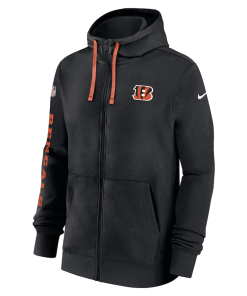 Alternative view of Cincinnati Bengals Nike 2024 Sideline Club Full-Zip Hoodie – Black
