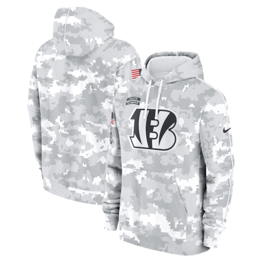 Cincinnati Bengals Nike Youth 2024 Salute To Service Pullover Hoodie – White/Gray