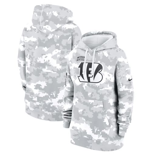 Cincinnati Bengals Nike Women’s 2024 Salute To Service Club Fleece Oversized Pullover Hoodie – Arctic Camo