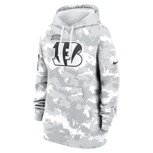 Cincinnati Bengals Nike Women’s 2024 Salute To Service Club Fleece Oversized Pullover Hoodie – Arctic Camo - Image 2