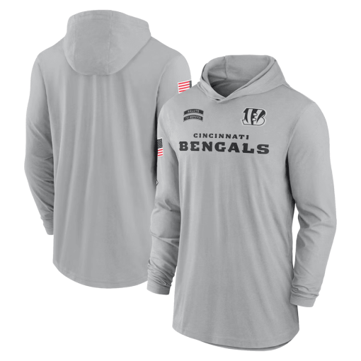Cincinnati Bengals Nike 2024 Salute to Service Lightweight Performance Long Sleeve Hooded T-Shirt – Gray