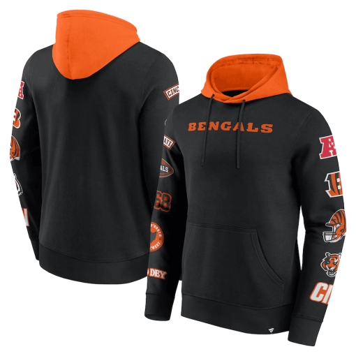 Cincinnati Bengals Fanatics Patched Out Pullover Hoodie – Black/Orange