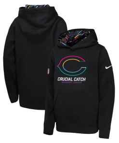Chicago Bears Nike Youth 2024 NFL Crucial Catch Pullover Hoodie – Black