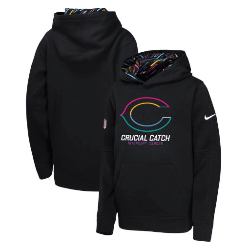 Chicago Bears Nike Youth 2024 NFL Crucial Catch Pullover Hoodie – Black