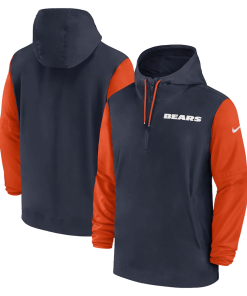 Chicago Bears Nike 2024/25 Sideline Pre-Game Player 1/2-Zip Hoodie Jacket – Navy/Orange