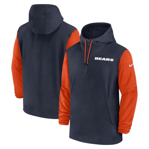 Chicago Bears Nike 2024/25 Sideline Pre-Game Player 1/2-Zip Hoodie Jacket – Navy/Orange