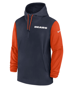 Alternative view of Chicago Bears Nike 2024/25 Sideline Pre-Game Player 1/2-Zip Hoodie Jacket – Navy/Orange