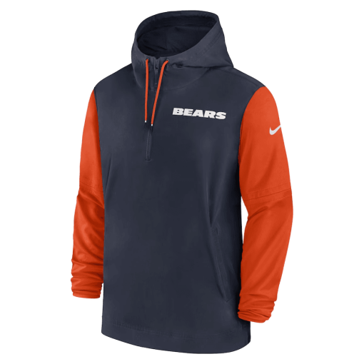 Chicago Bears Nike 2024/25 Sideline Pre-Game Player 1/2-Zip Hoodie Jacket – Navy/Orange - Image 2