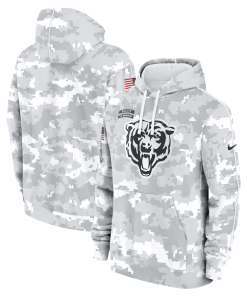Chicago Bears Nike Youth 2024 Salute To Service Pullover Hoodie – White/Gray