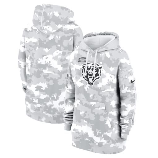 Chicago Bears Nike Women’s 2024 Salute To Service Club Fleece Oversized Pullover Hoodie – Arctic Camo