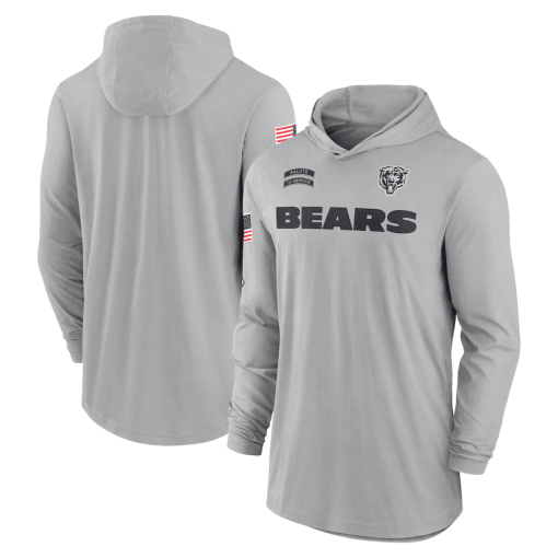 Chicago Bears Nike 2024 Salute to Service Lightweight Performance Long Sleeve Hooded T-Shirt – Gray