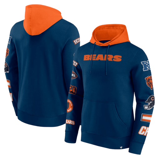 Chicago Bears Fanatics Patched Out Pullover Hoodie – Navy/Orange