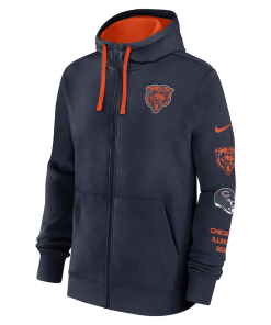 Alternative view of Chicago Bears Nike Club Full-Zip Hoodie Jacket – Navy