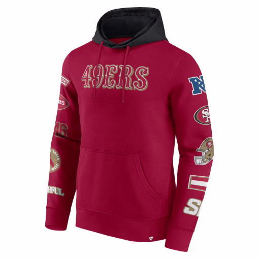 San Francisco 49ers Fanatics Patched Out Pullover Hoodie – Scarlet/Black - Image 2
