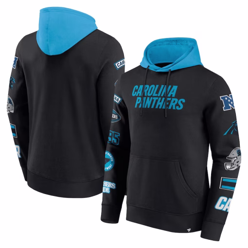 Carolina Panthers Fanatics Patched Out Pullover Hoodie – Black/Blue