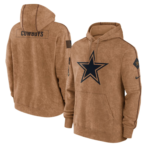 Men’s Nike Brown Dallas Cowboys 2023 Salute To Service Club Pullover Hoodie - Image 3