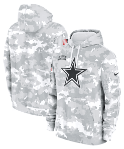 Alternative view of Dallas Cowboys Nike Youth 2024 Salute To Service Pullover Hoodie – White/Gray