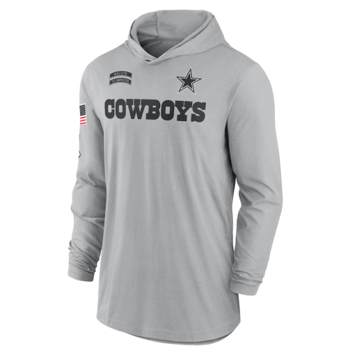 Dallas Cowboys Nike 2024 Salute to Service Lightweight Performance Long Sleeve Hooded T-Shirt – Gray