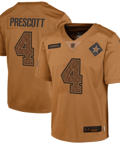 Youth Nike Dak Prescott Brown Dallas Cowboys 2023 Salute To Service Limited Jersey