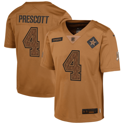 Youth Nike Dak Prescott Brown Dallas Cowboys 2023 Salute To Service Limited Jersey
