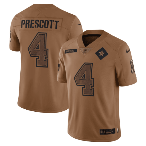 Men’s Nike Dak Prescott Brown Dallas Cowboys 2023 Salute To Service Limited Jersey