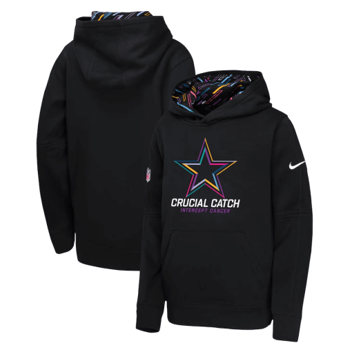 Youth Nike Black Dallas Cowboys 2024 NFL Crucial Catch Pullover Hoodie - Image 3