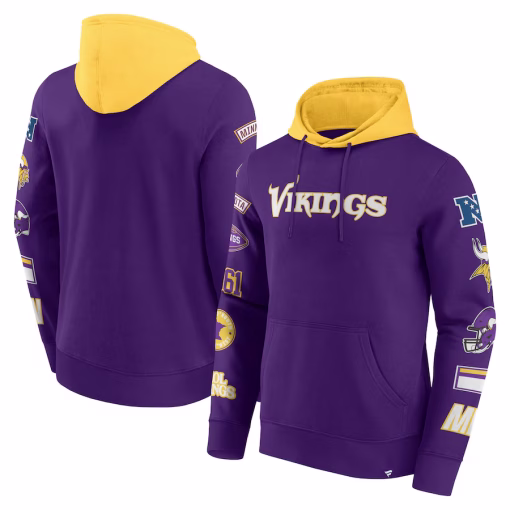 Minnesota Vikings Fanatics Patched Out Pullover Hoodie – Purple/Gold