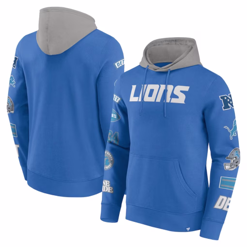 Detroit Lions Fanatics Patched Out Pullover Hoodie – Blue/Gray
